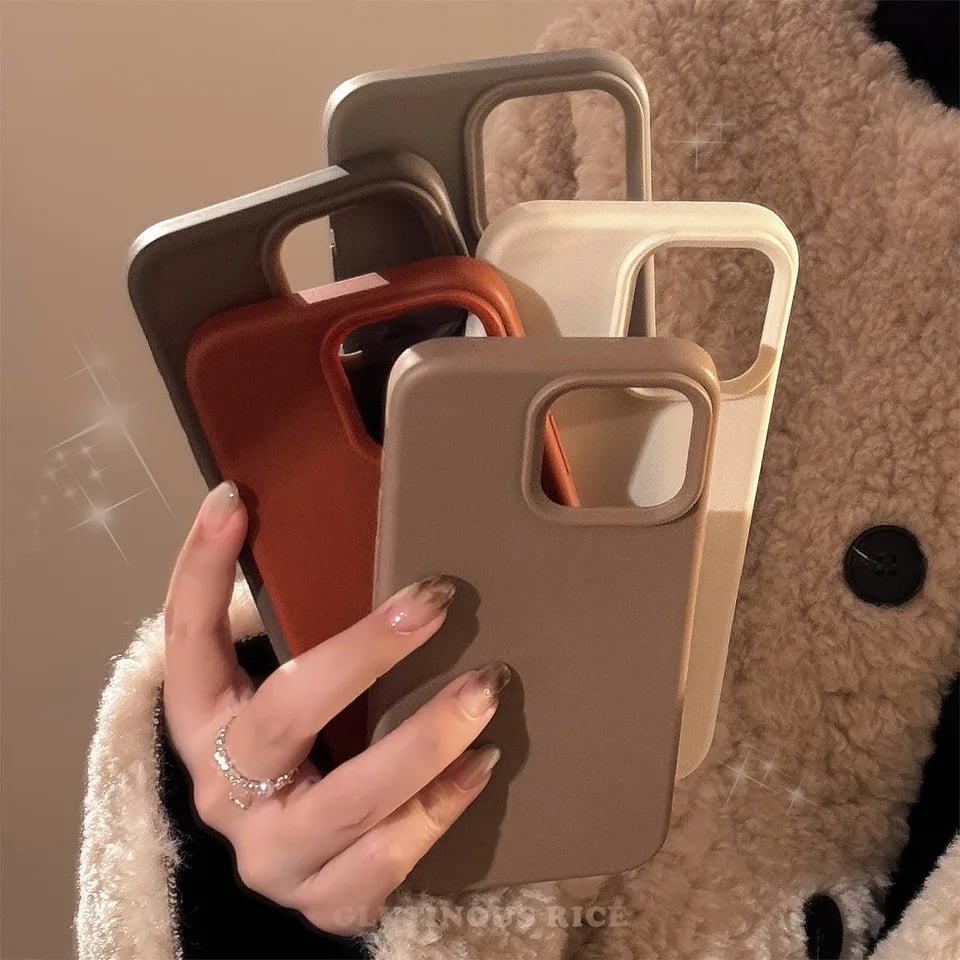 Minimalistický kryt na telefon pro iPhone 16 15 14 13 12 11 Pro Max Plus, zimní styl, ochranný kryt, hnědošedý