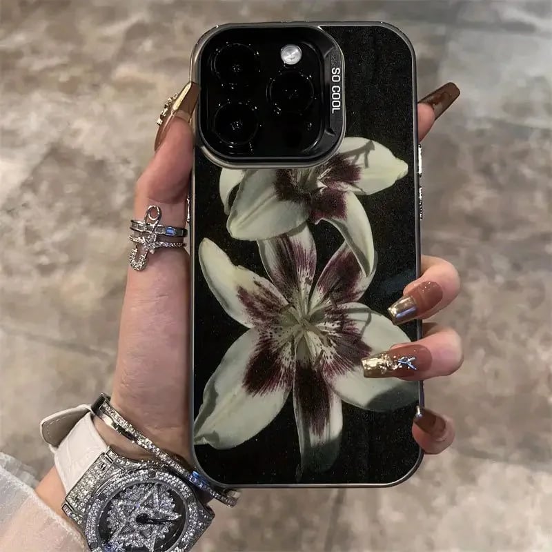 Pouzdro na telefon s olejomalbou z květu lilie pro iPhone 16 15 14 13 12 Pro Max nárazuvzdorné retro