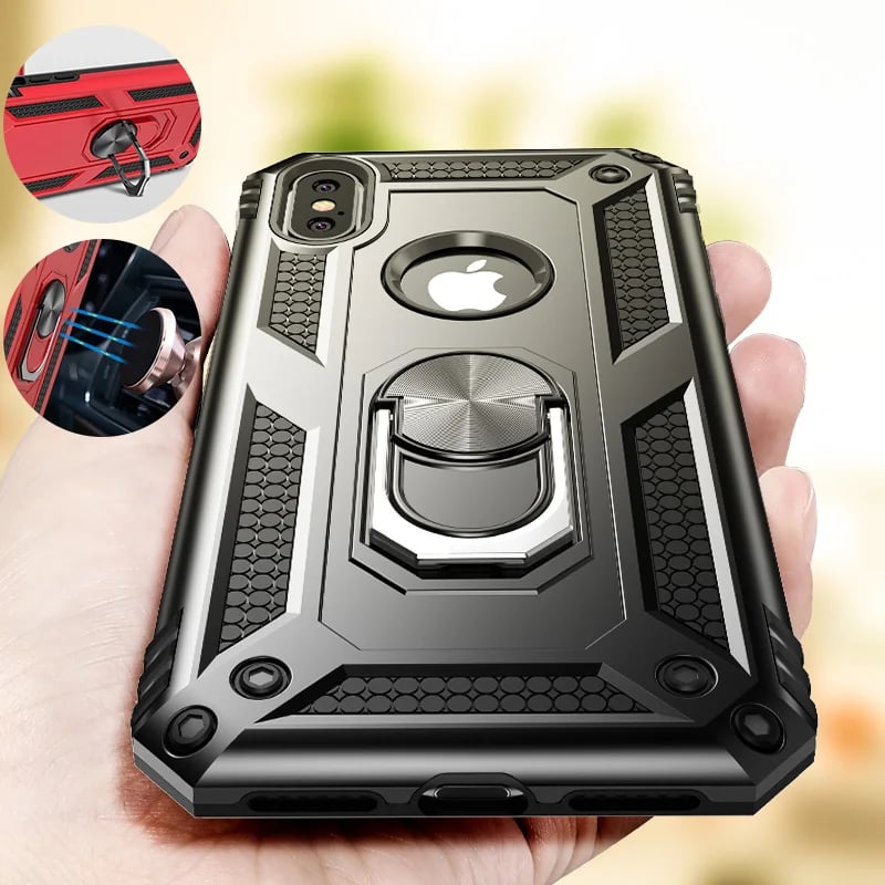 Nárazuvzdorný kryt Armor s magnetickým držákem na kroužky pro iPhone 6 7 8 X XS XR - Ochranný kryt