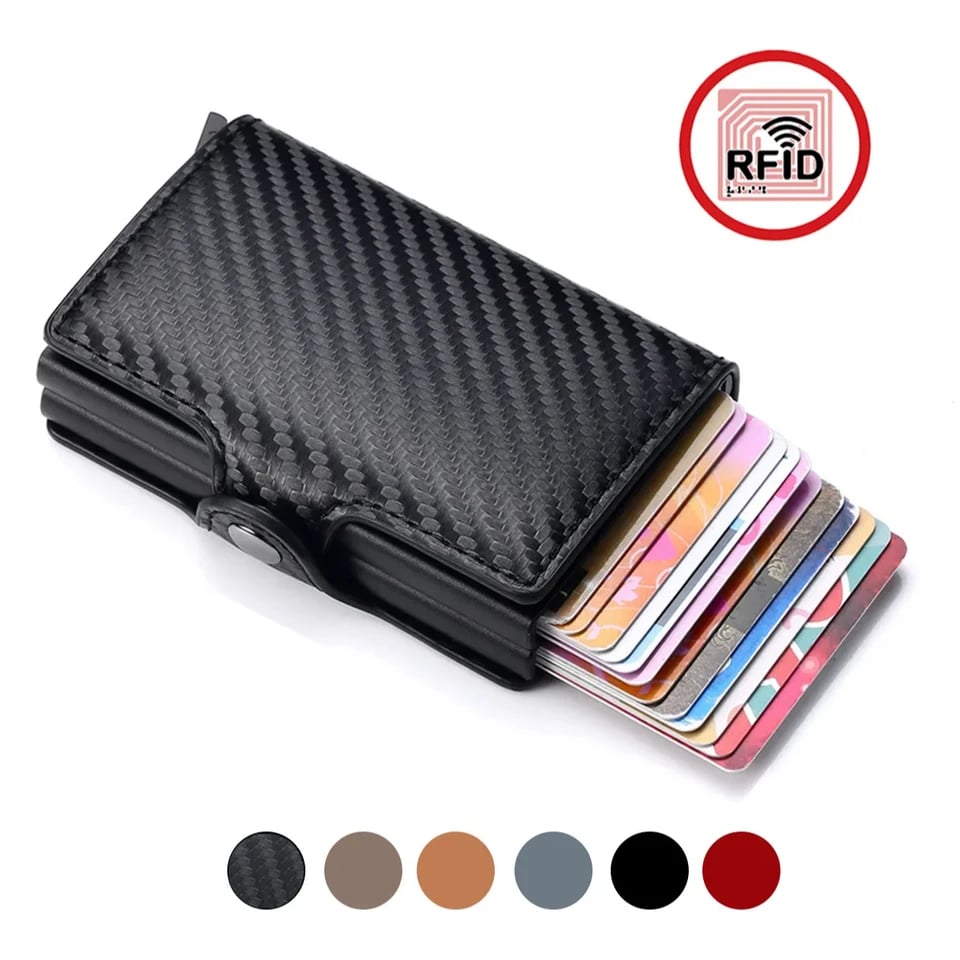 Pánská tenká peněženka s RFID blokováním, pouzdro na kreditní karty z uhlíkových vláken, mini kabelka, 14 slotů na karty