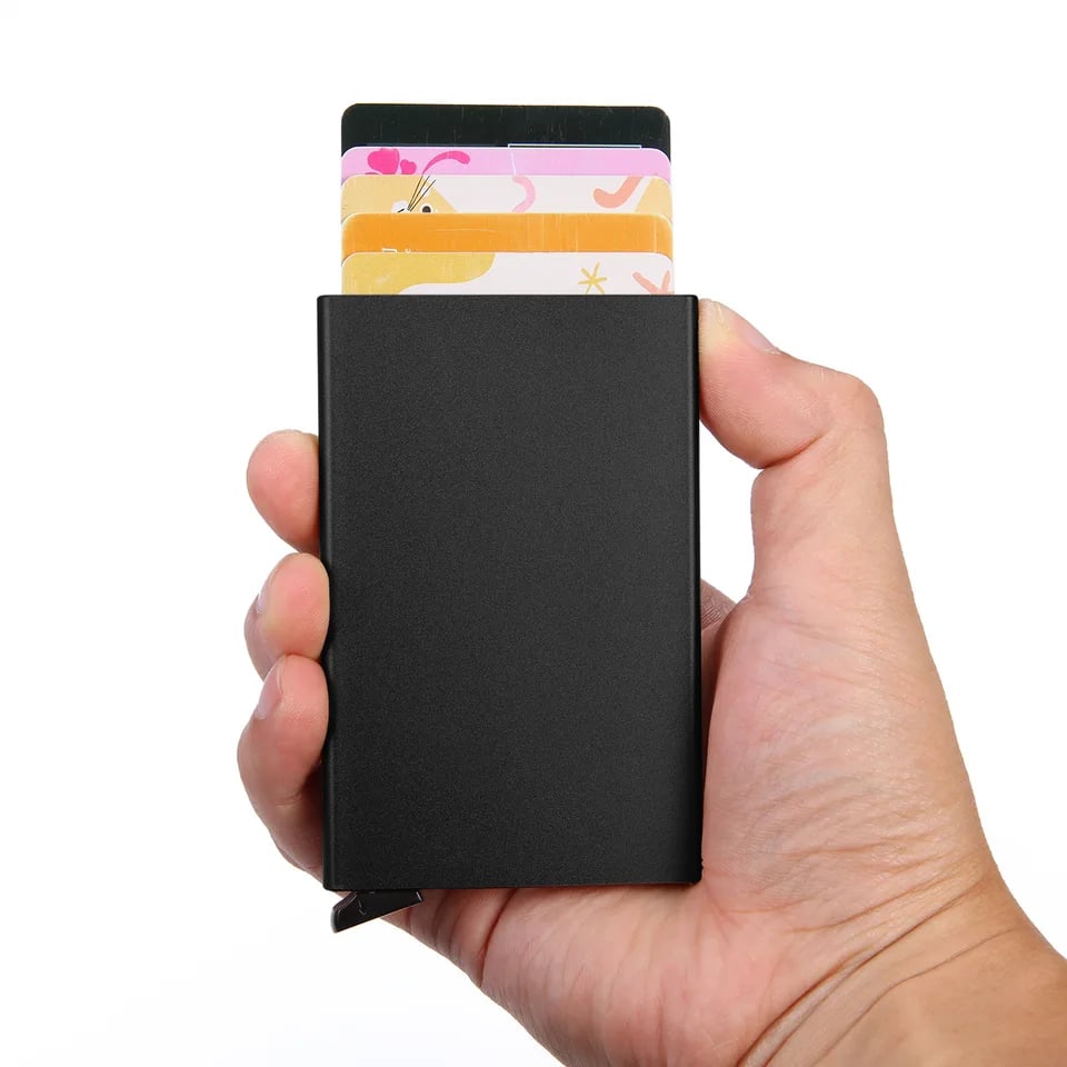 Tenká hliníková peněženka s RFID blokováním a kovovým pouzdrem na kreditní karty pro muže a ženy