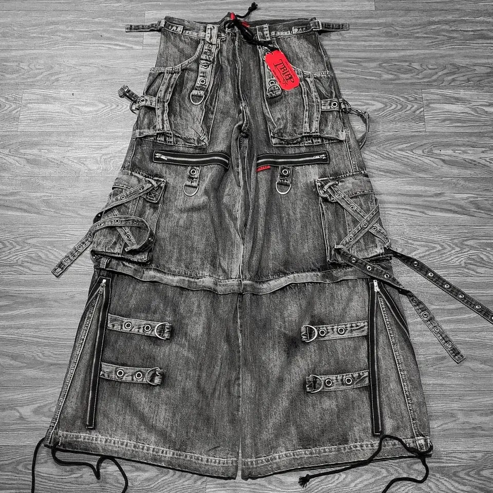 Vintage Y2K džíny unisex baggy široké nohavice hip hop streetwear s kapsami