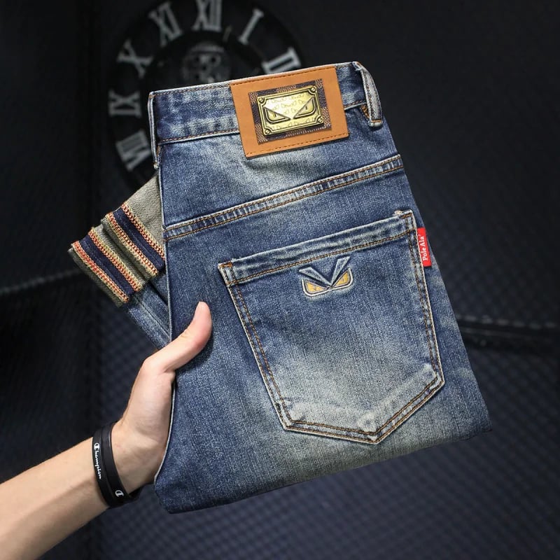 Pánské džíny slim straight stretch pohodlné vintage modré casual kalhoty