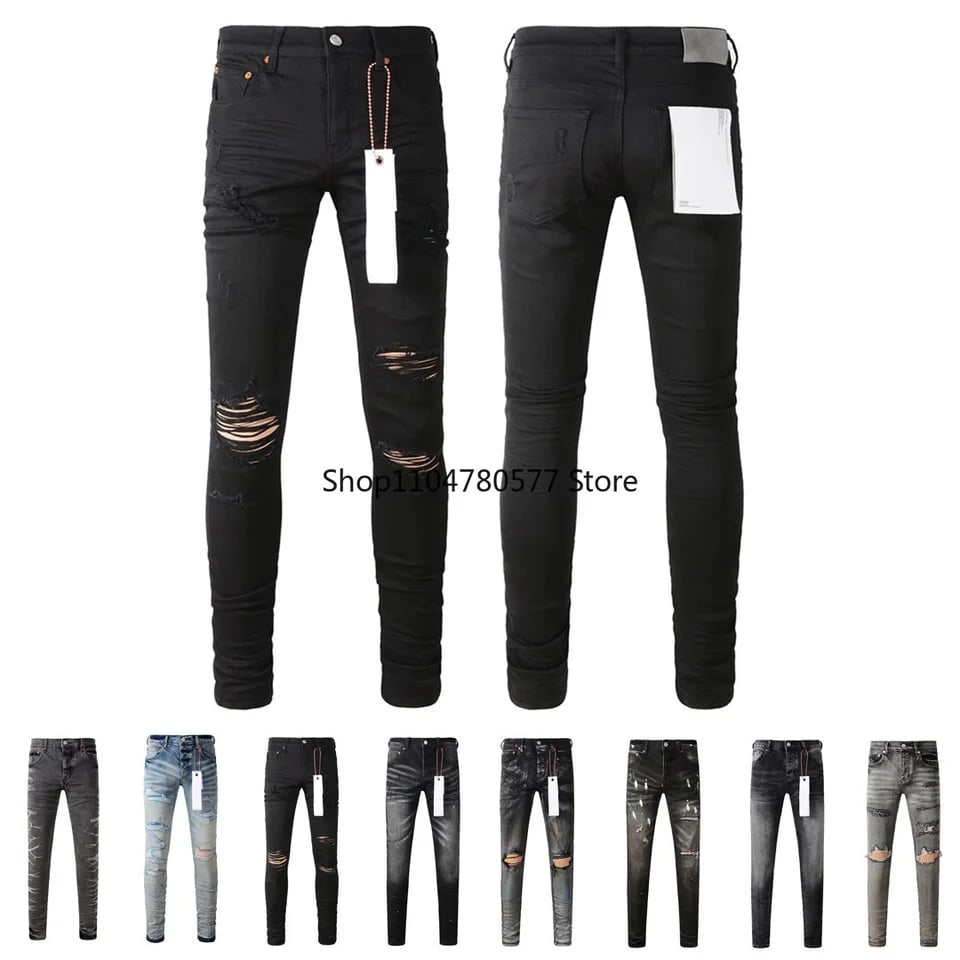 Pánské džíny slim fit s nízkým pasem stretch ripped retro kalhoty trendy