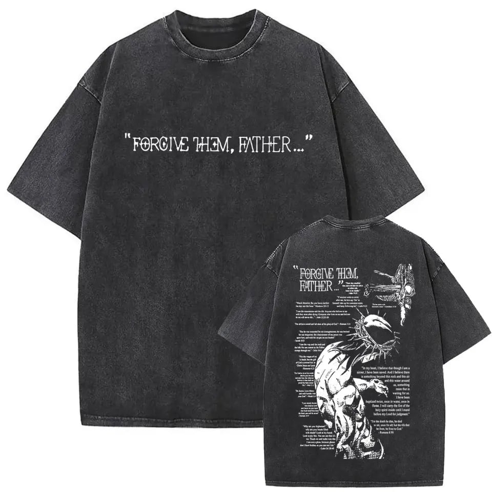 Vintage tričko s nápisem Jesus Forgive Them oversized unisex gothic streetwear top