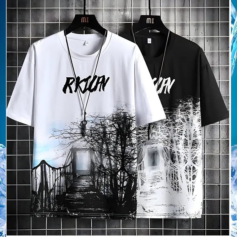 Pánské tričko s kapucí krátký rukáv streetwear potisk casual mikina letní oblečení