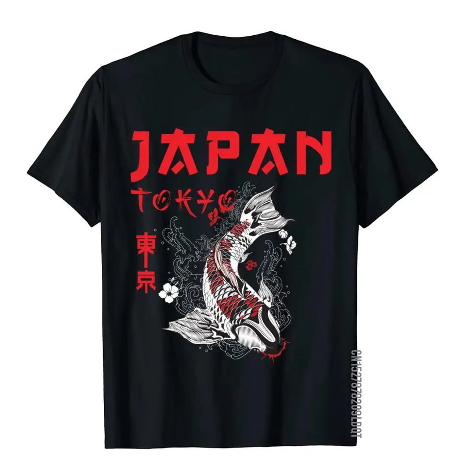 Pánské bavlněné tričko s japonským drakem a koi rybami - slim fit