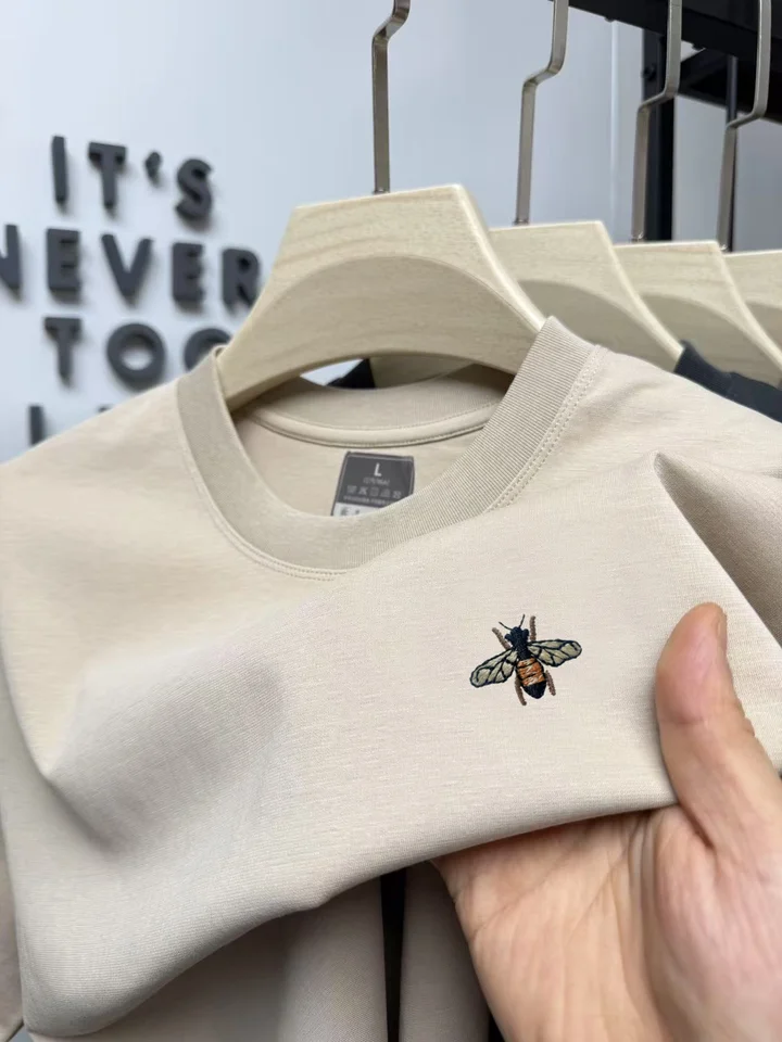 Pánské letní tričko s krátkým rukávem - pohodlné prodyšné s výšivkou casual