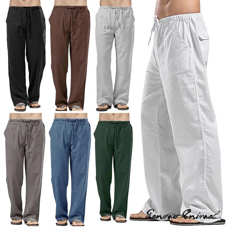 Pánské lněné široké kalhoty casual sportovní volnočasové tepláky oversize jarní