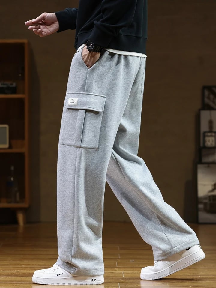 Pánské bavlněné tepláky s kapsami a šňůrkou - volné rovné kalhoty XXS-8XL