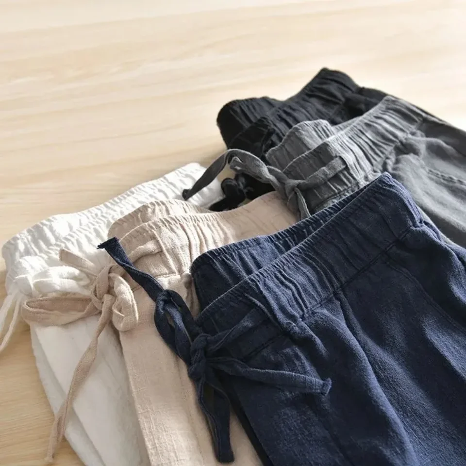 Pánské bavlněné volné kalhoty joggers sportovní tepláky streetwear dlouhé rovné jednobarevné