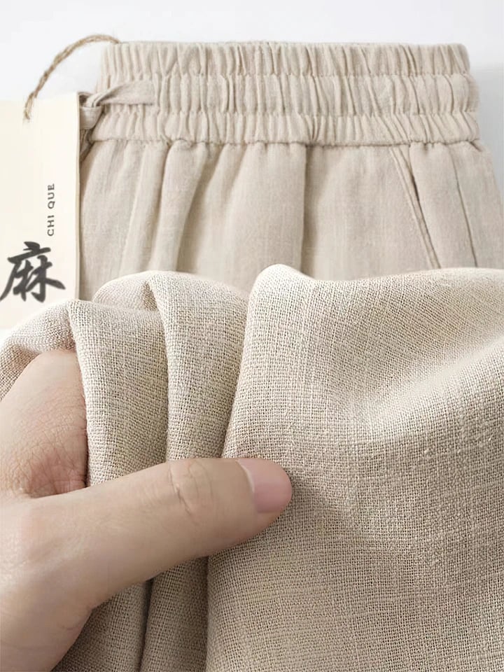 Pánské bavlněné lněné kalhoty volné široké sportovní joggers casual tepláky