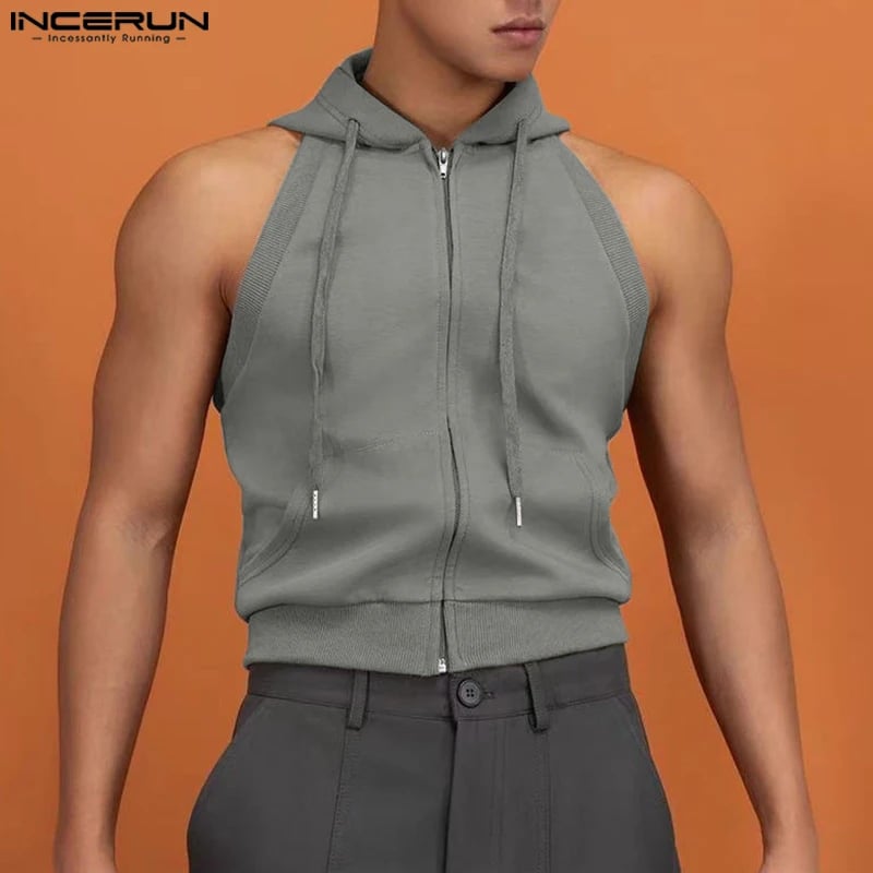 Pánské sportovní vesty s kapucí a zipem, elastické tílka pro fitness a volný čas S-5XL