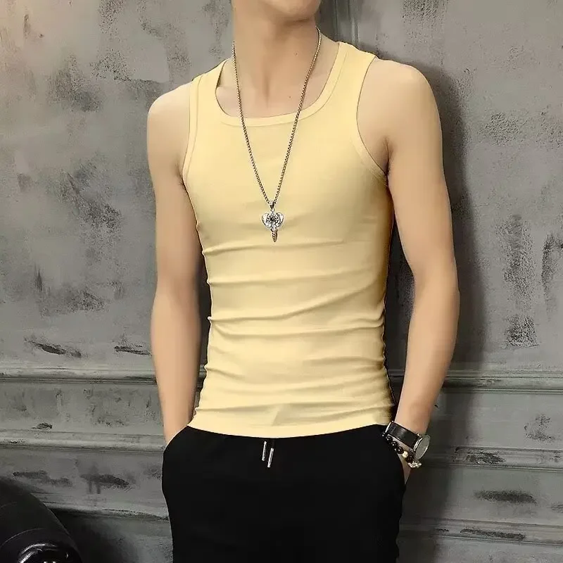 Letní pánské elastické tílko štíhlé prodyšné sportovní fitness tričko bílé