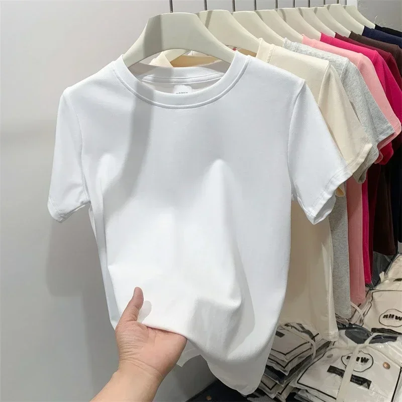 Dámská bavlněná trička létní casual unisex topy streetwear basic solid tričko 2025