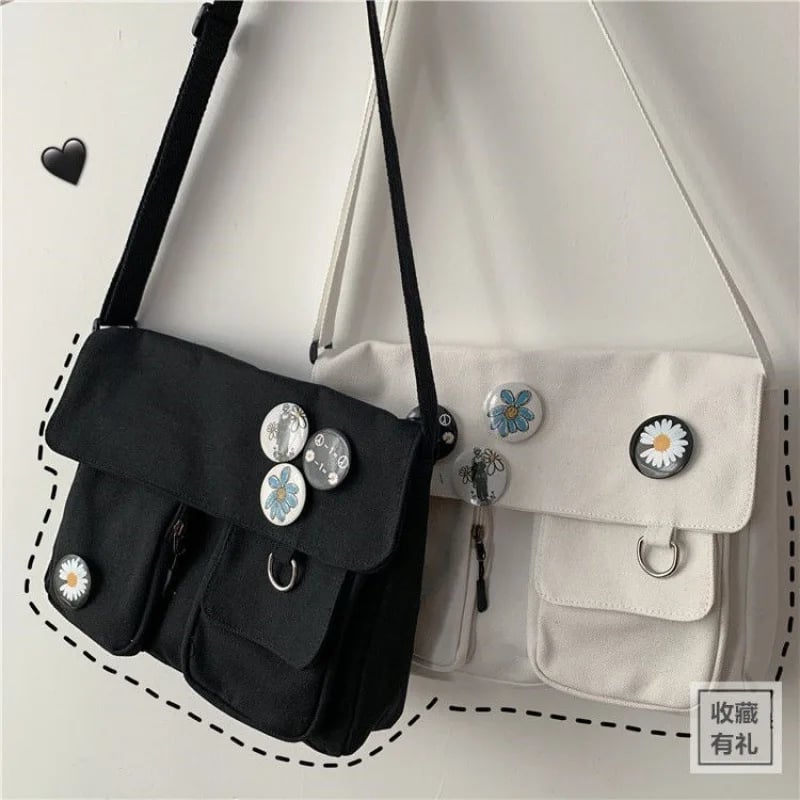 Plátěná taška přes rameno pro ženy - crossbody kabelka ve stylu Harajuku pro studentky