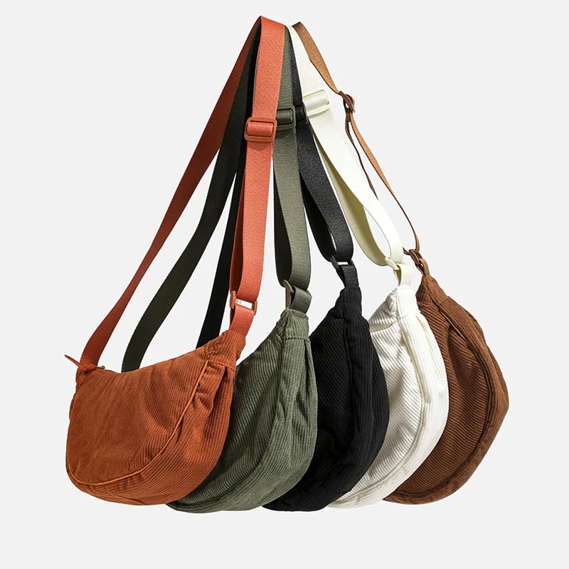Dámská manšestrová kabelka přes rameno - retro crossbody taška na každý den