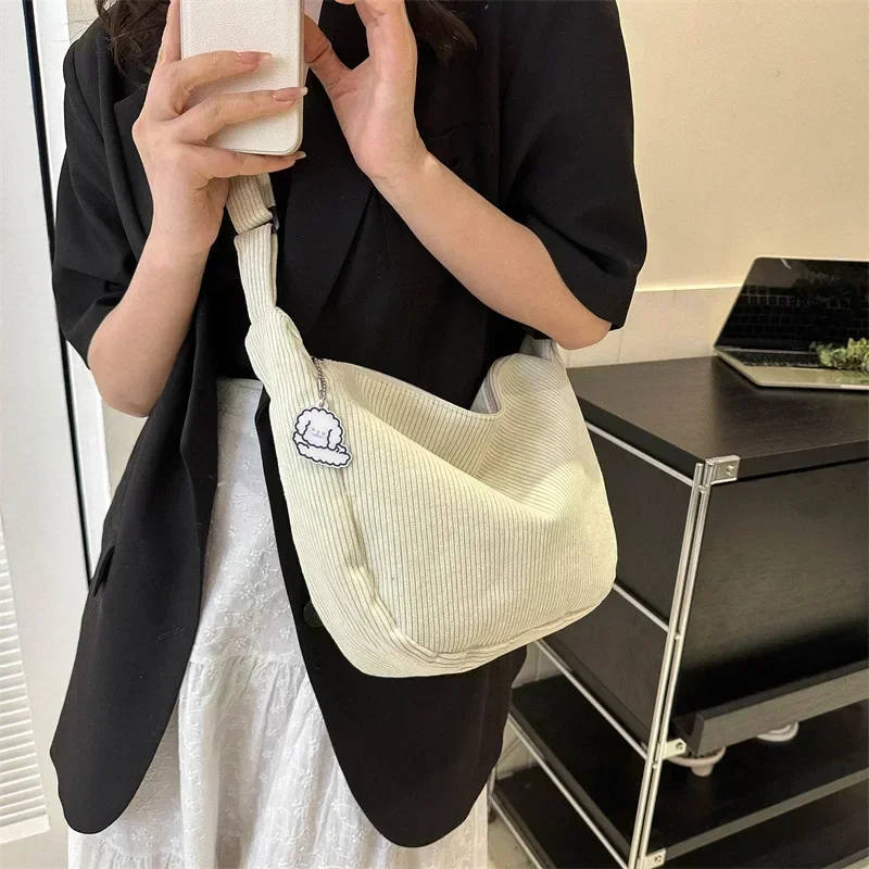 Manšestrová crossbody kabelka pro ženy velká kapacita messenger taška jednobarevná