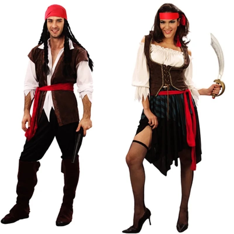 Pirátský kostým pro dospělé - Halloween kapitán kostým s doplňky pro muže ženy