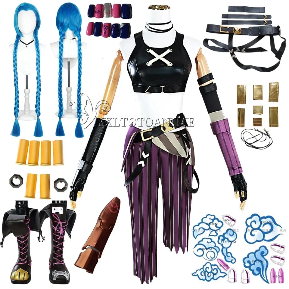 Kostým Jinx LOL Arcane Cosplay Halloween Outfit s paruka a boty pro ženy dívky
