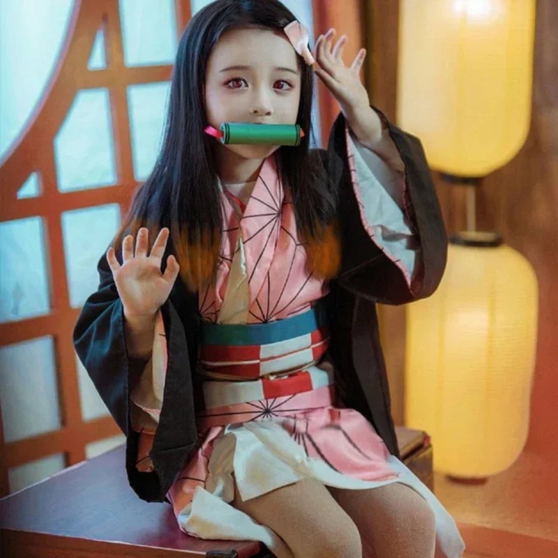 Anime Nezuko kostým pro cosplay - kimono, paruka a doplňky pro dospělé i děti