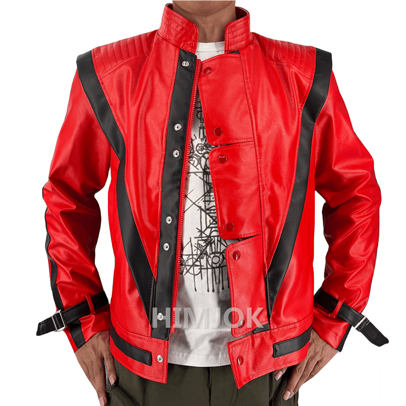 Červená kožená bunda Thriller kostým Halloween dospělí XS-4XL cosplay tanec retro