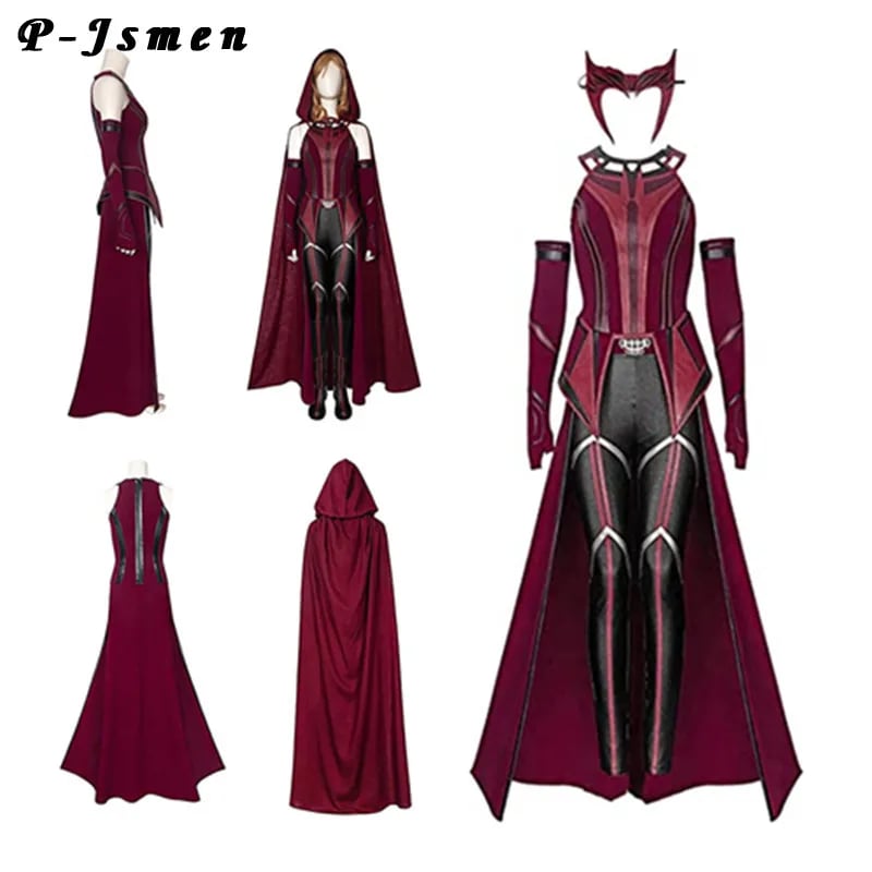 Dámský kostým Scarlet Witch s pláštěm a čelenkou - kompletní Halloween outfit sada