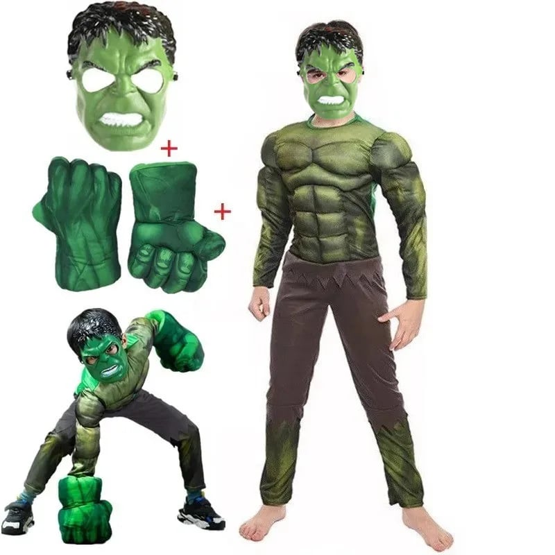 Dětský svalnatý superhrdina kostým zelený obr Halloween cosplay oblečení pro kluky
