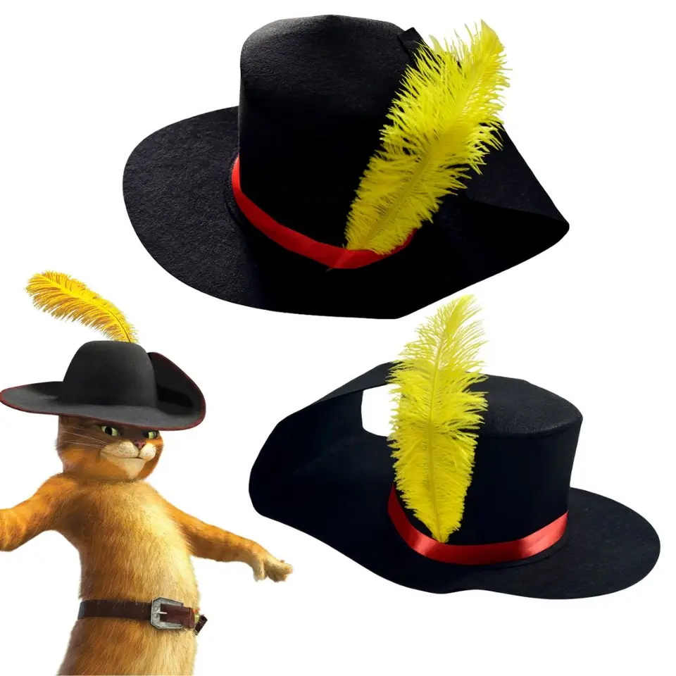 Kocour v botách kostým klobouk s peřím pro děti dospělé Halloween karneval cosplay čepice