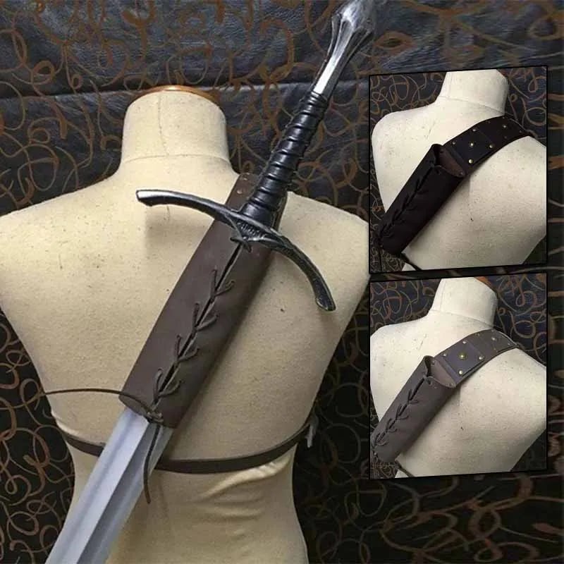 Středověké kožené pouzdro na meč přes rameno nastavitelné LARP cosplay kostým