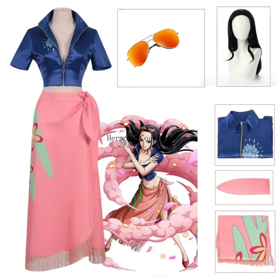 Dámský anime cosplay kostým s brýlemi a parukou pro Halloween a karneval
