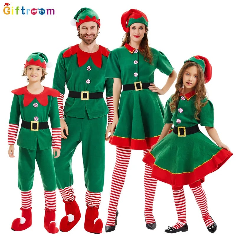 Vánoční kostým skřítka pro děti a dospělé - zelený elf Santa Claus Halloween kostým set