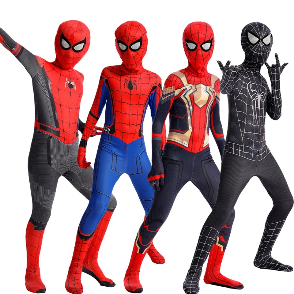 Dospělý Spiderman kostým celotělový oblek s maskou superhrdina cosplay kombinéza