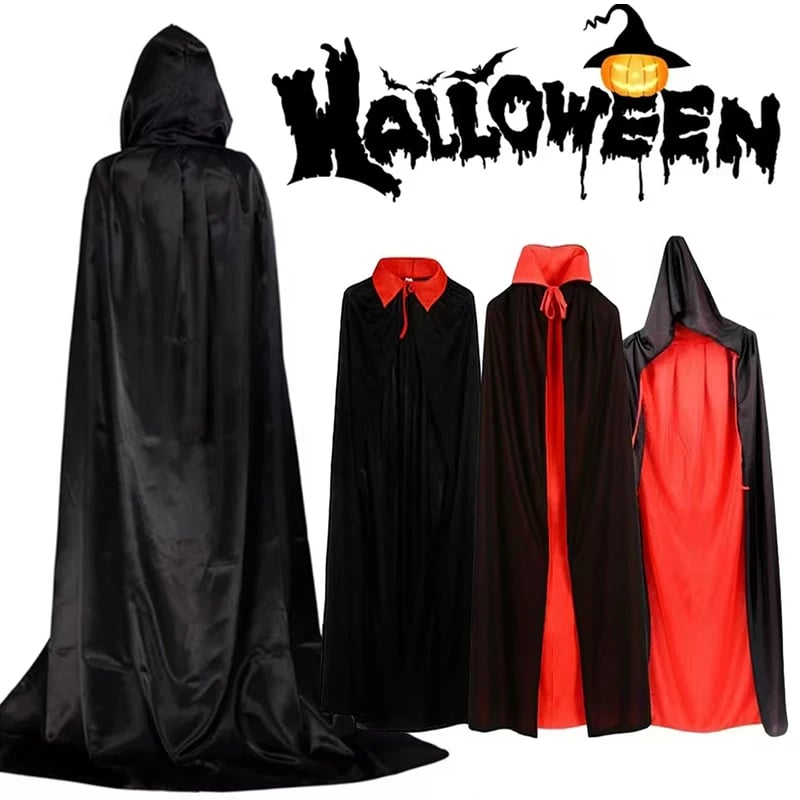 Halloweenský plášť s kapucí černočervený oboustranný kostým upír čarodějka středověk