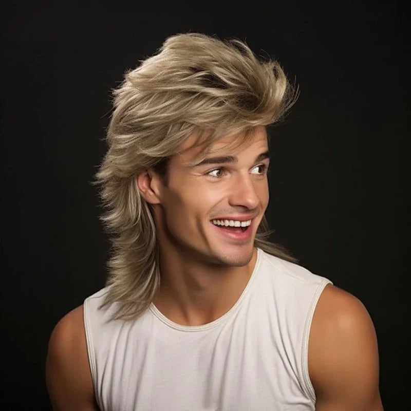 Pánské parochny mullet 70. 80. léta disco kostým party vlasy syntetické