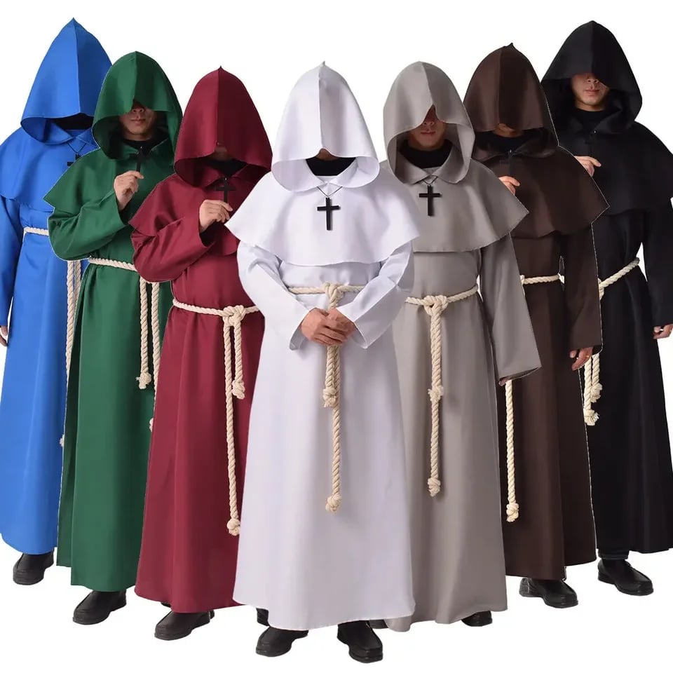 Středověký mnišský hábit s kapucí - kostým čaroděje pro Halloween a cosplay