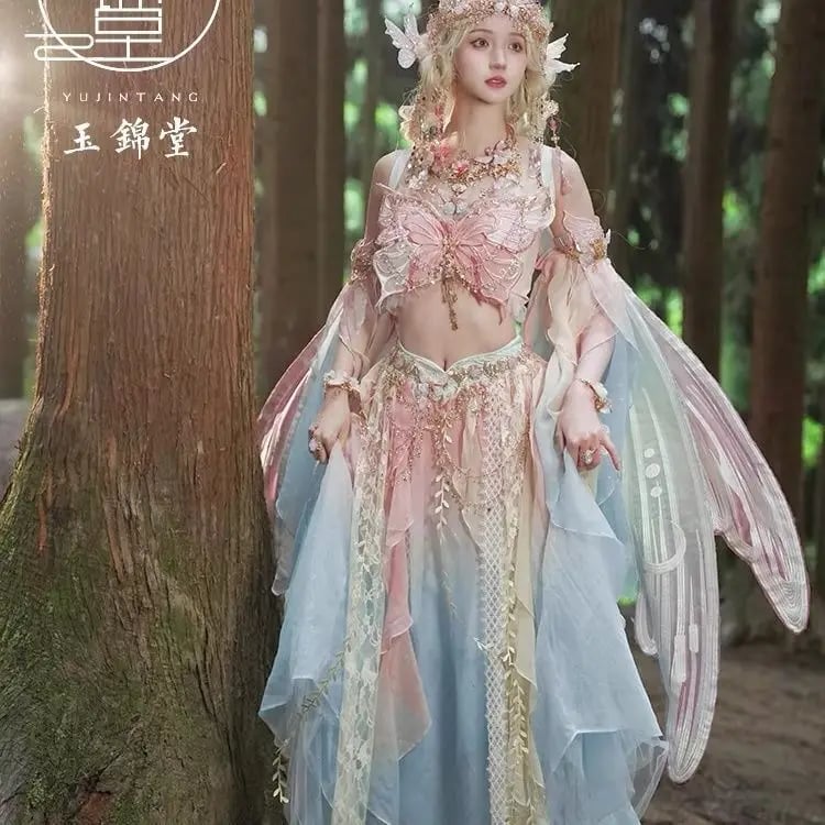 Dívčí elfí šaty s motýlími rukávy - orientální princezna kostým hanfu styl
