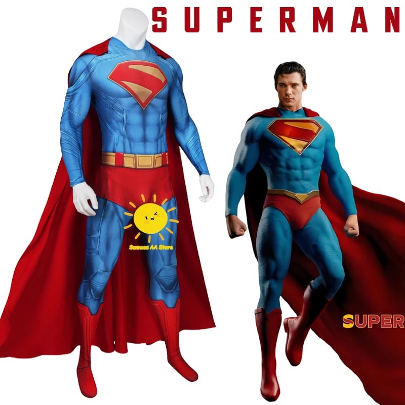 Superman kostým pro muže - elastický overal s pláštěm na Halloween a cosplay