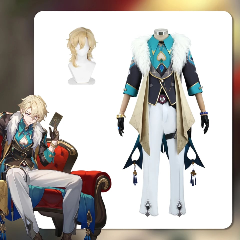 Cosplay kostým Aventurine s parukou - pánský karnevalový outfit pro Halloween a anime akce