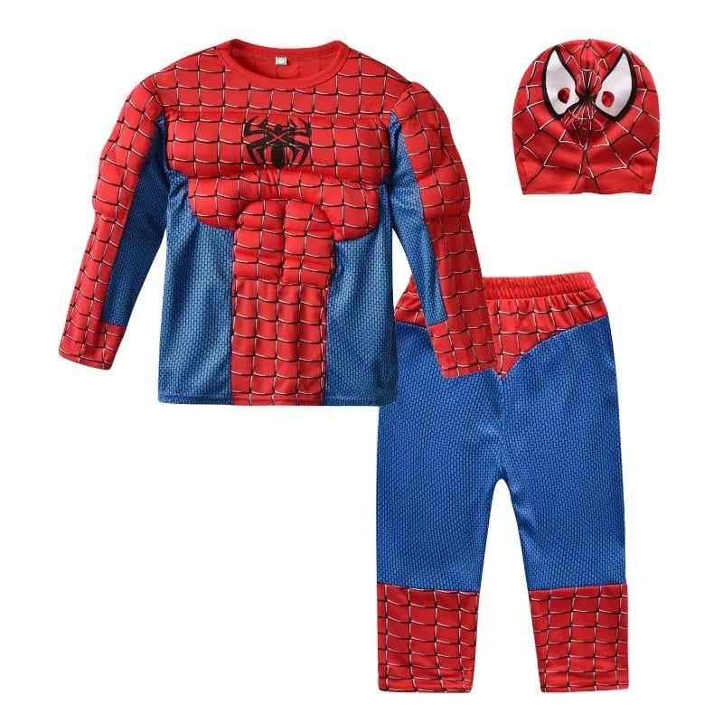 Dětský Spiderman kostým s masivními svaly - dlouhé rukávy Halloween cosplay oblečení