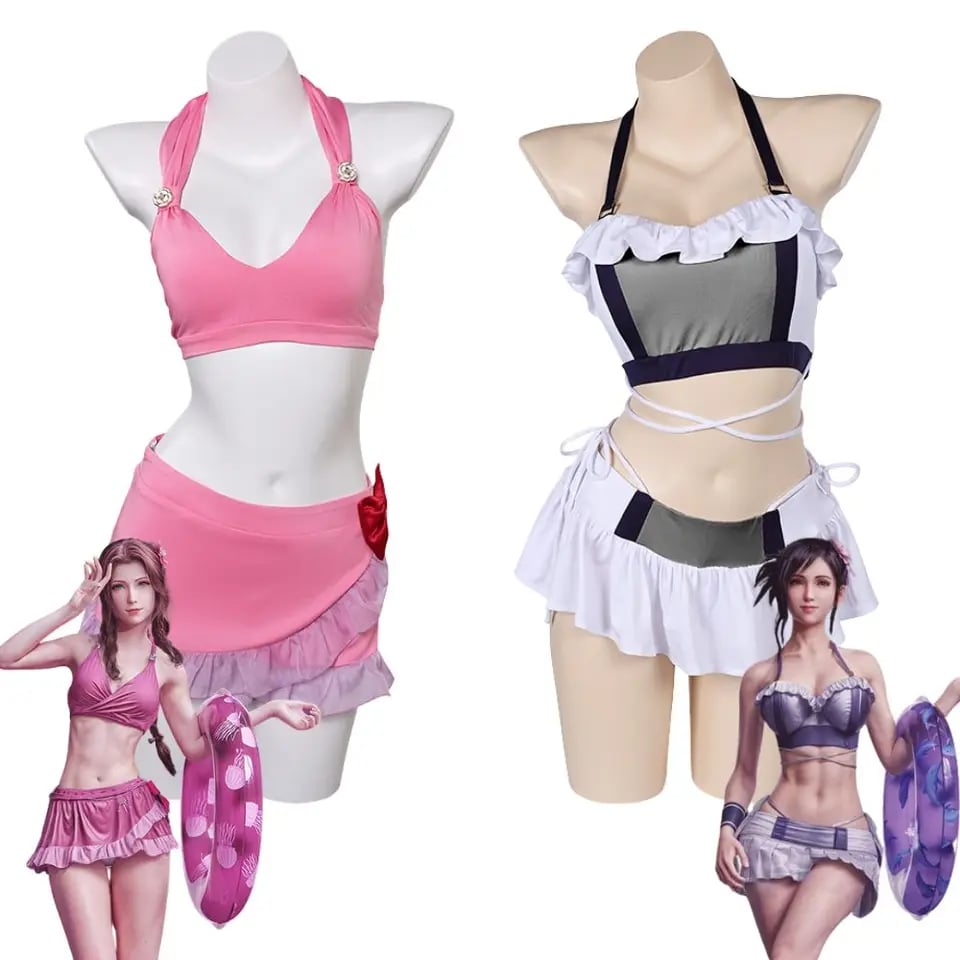 Dámský cosplay plavky kostým Tifa Aerith bikini set pro ženy dívky Halloween karneval