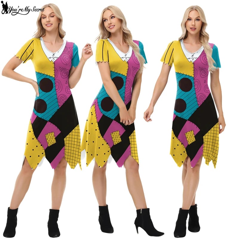 Dámský Halloween kostým Sally šaty cosplay horror party outfit nightmare kostým