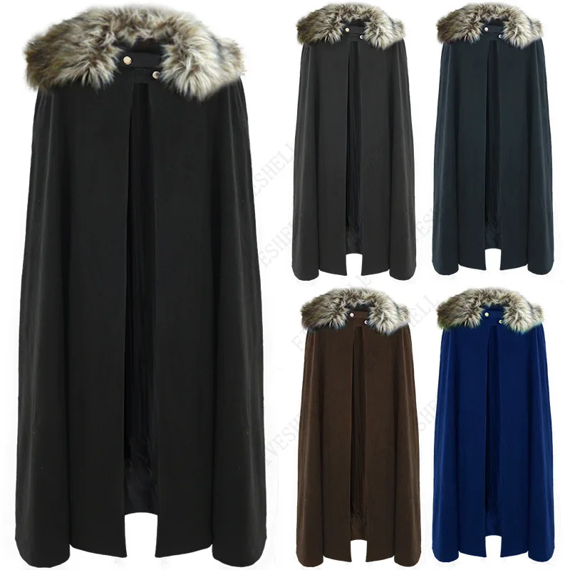 Středověký zimní plášť s kožešinou - gotický kostým pro LARP a cosplay