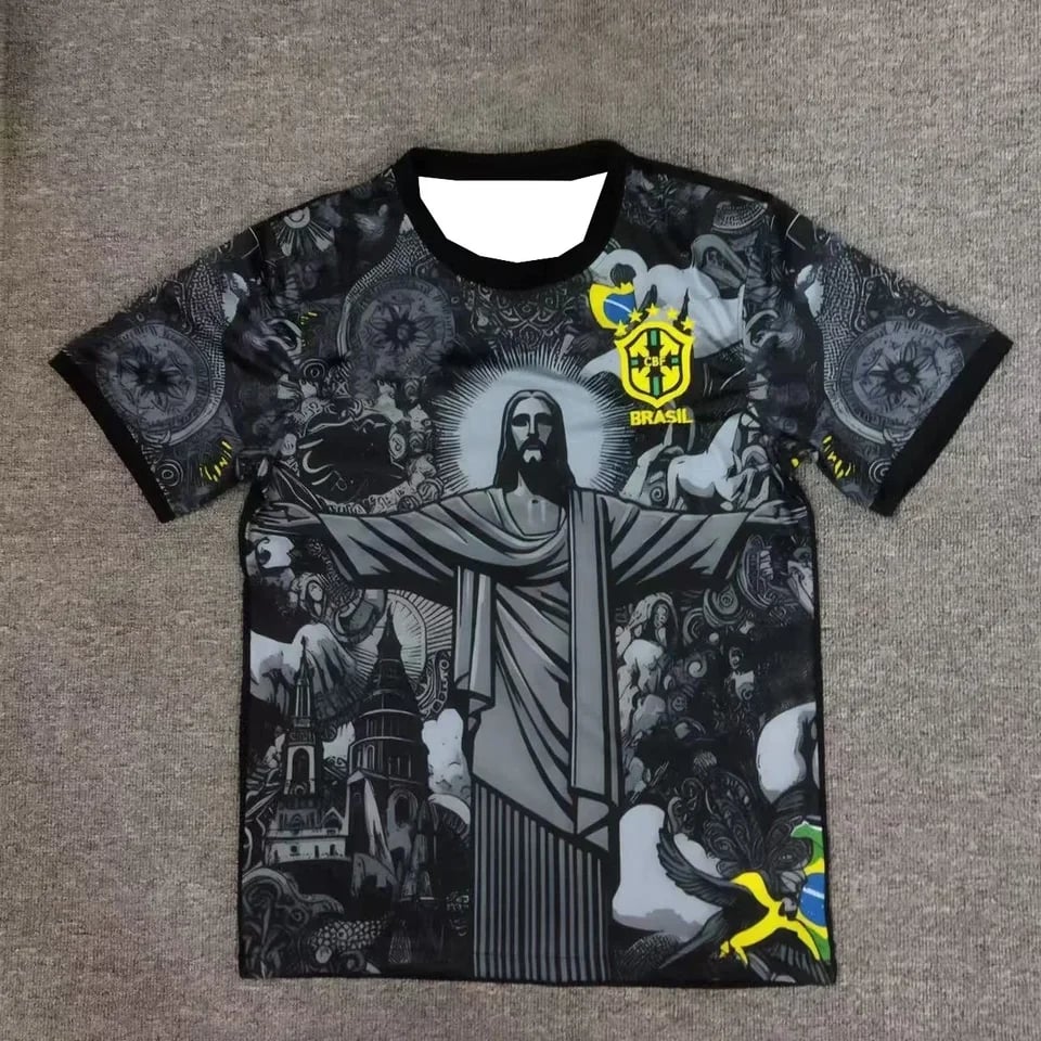 Fotbalový dres Brazílie 2025 - 3D tisk, rychleschnoucí, odvod potu, krátký rukáv