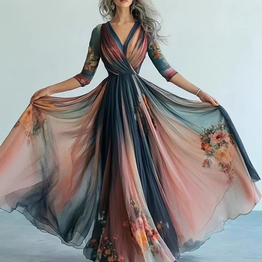 Vzdušné krajkové boho maxi šaty v elegantním stylu s výstřihem do V a volnou sukní