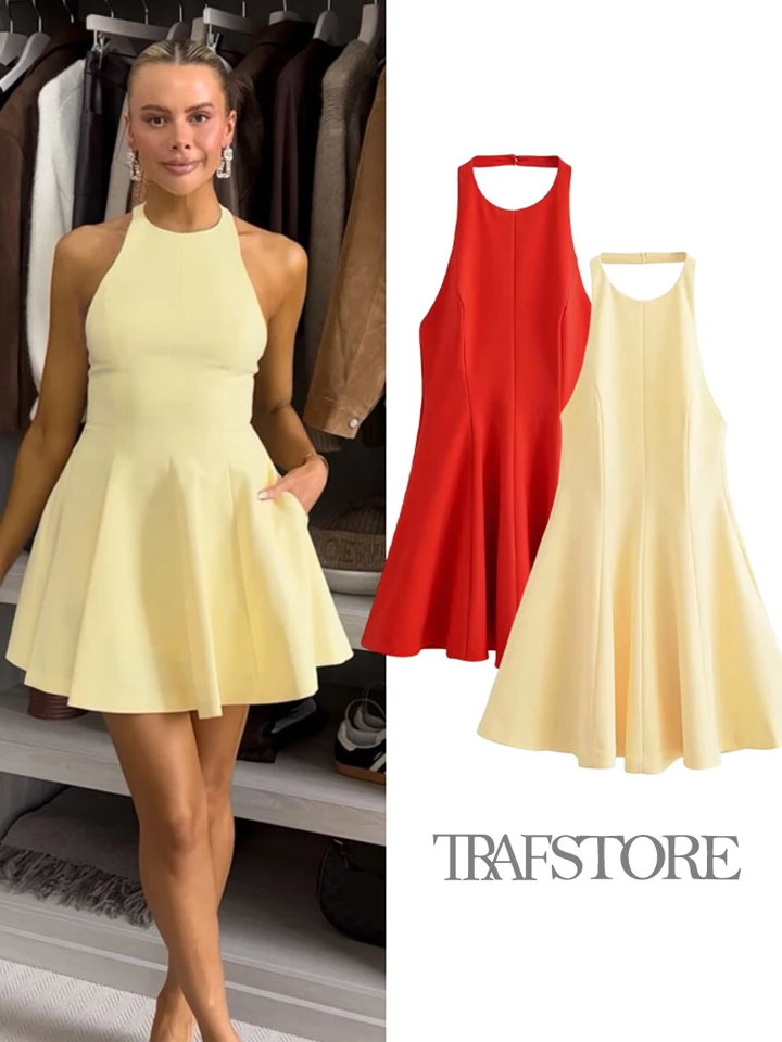 Dámské elegantní midi šaty bez rukávů - štíhlý design, halená dekolt, letní móda