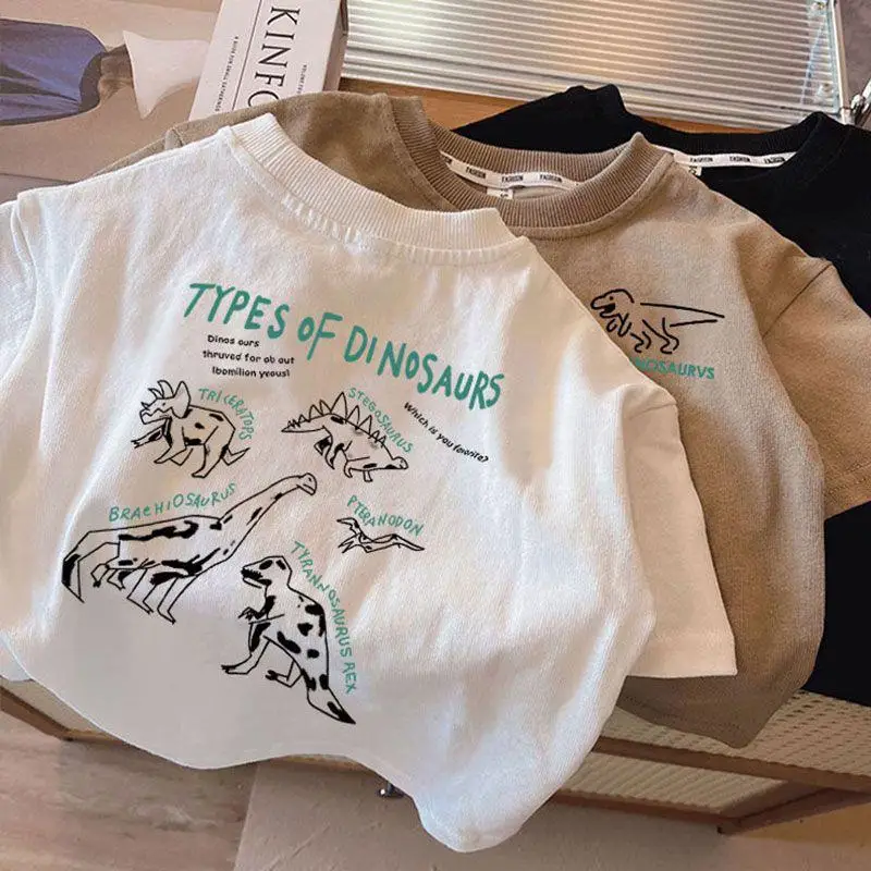 Dětské letní tričko s roztomilým potiskem - pohodlné volné tričko pro kluky, krátký rukáv