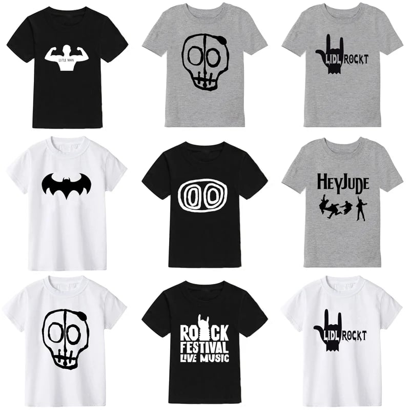 Dětské bavlněné tričko s lebkou - letní chlapecké tričko s krátkým rukávem, roztomilý dětský motiv