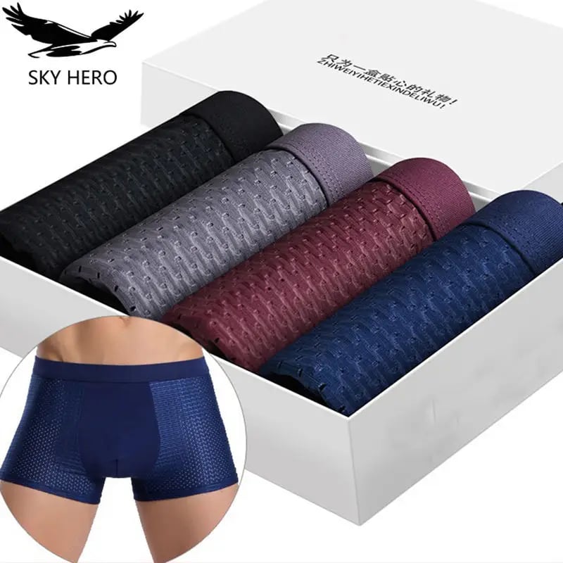 Pánské bambusové boxerky velké velikosti 5XL-7XL prodyšné pohodlné spodní prádlo 4 kusy