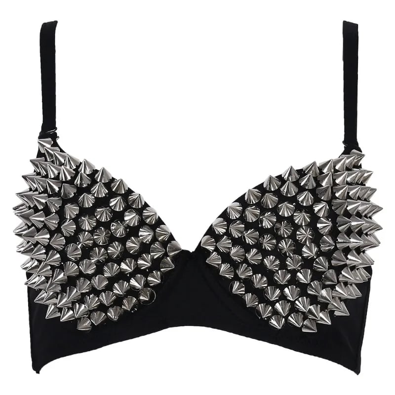 Stříbrný Gothic Bralette Sexy Push-up Podprsenka pro Ženy Párty Noční Móda Elegantní Krajkový Top